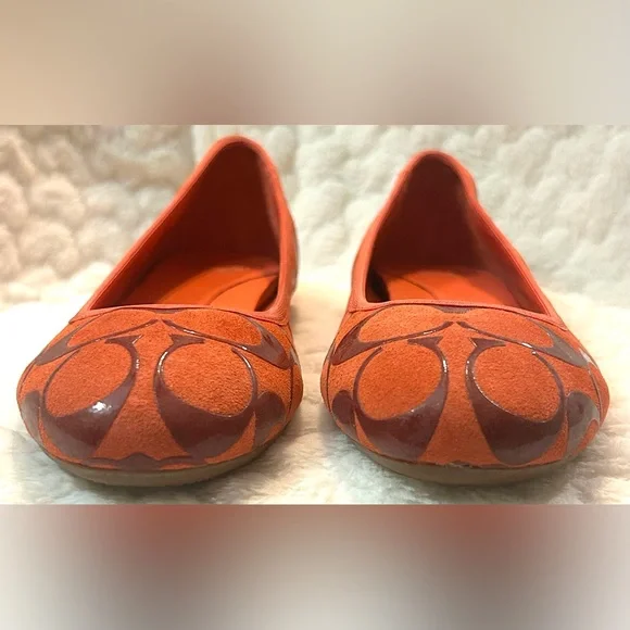 Coach Signature Suede Orange Red Ballet Flat slip on women’s size 7.5 - Picture 6 of 9